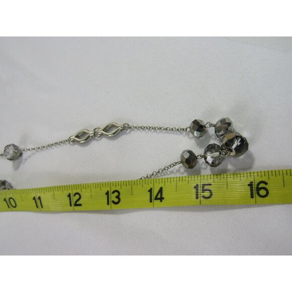 Gray Hematite Glass Crystal Silver Tone Necklace 32" Cottagecore Y2K Long Chain - Picture 8 of 8